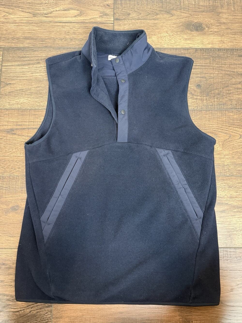 Hill City Vest Mens Medium Navy Blue Fleece Snap Mock Neck Zip Pockets Popover